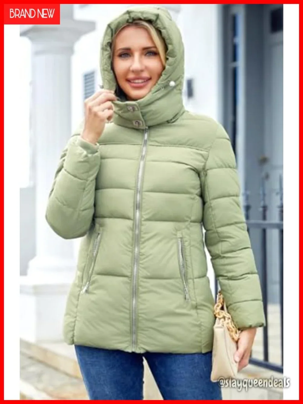 Womens Packable Puffer Jacket Winter Coat Hooded Lightweight Thickened Down